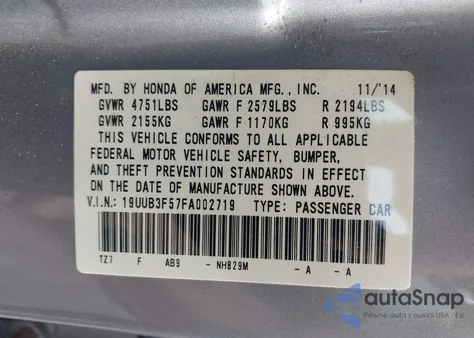 2015 Acura Tlx V6 Tech из США, поврежденный, VIN 19UUB3F57FA002719